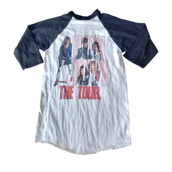 Vintage Bon Jovi 1987 The Tour Raglan Concert Shirt Spring Ford Medium - Picture 2 of 8